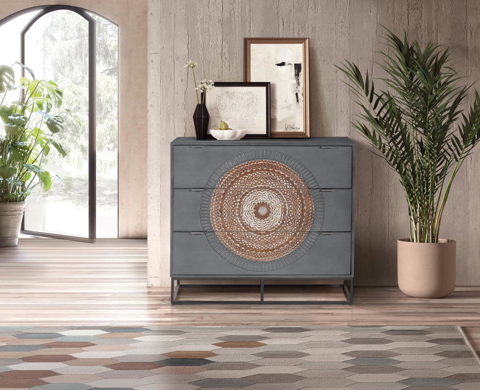 GINER Y COLOMER Cómoda de 3 cajones en madera de mango y metal gris y marrón